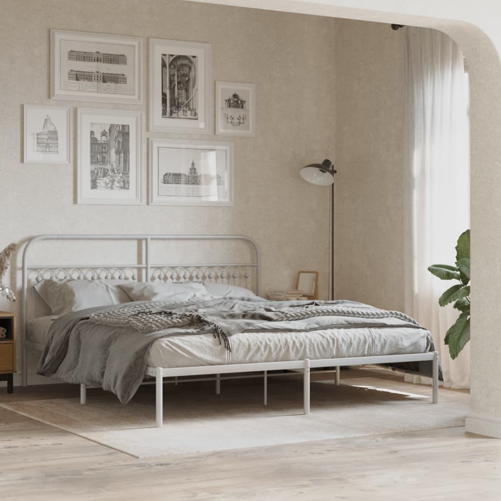 Sengeramme i metall med hodegavl hvit 183x213 cm