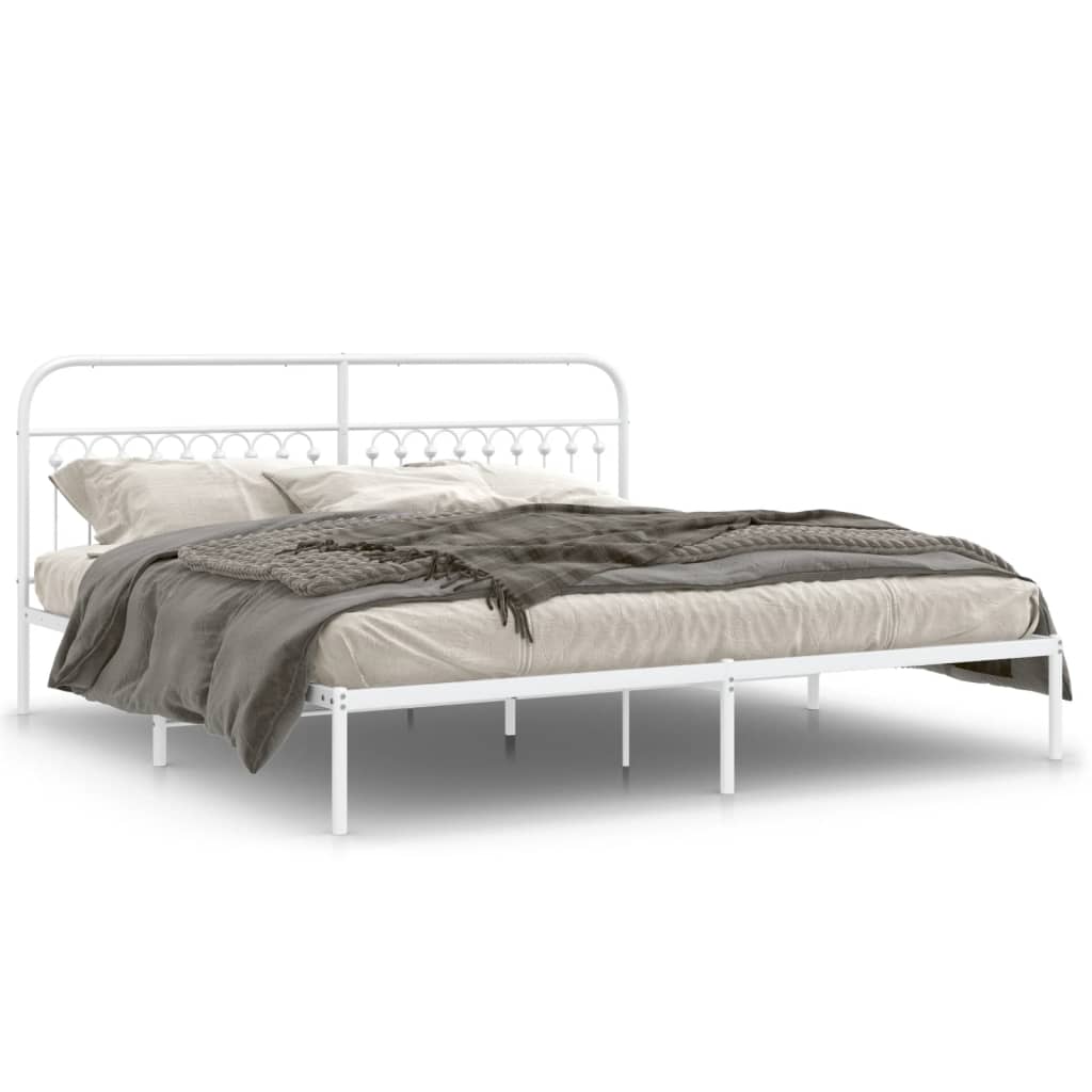 Sengeramme i metall med hodegavl hvit 193x203 cm