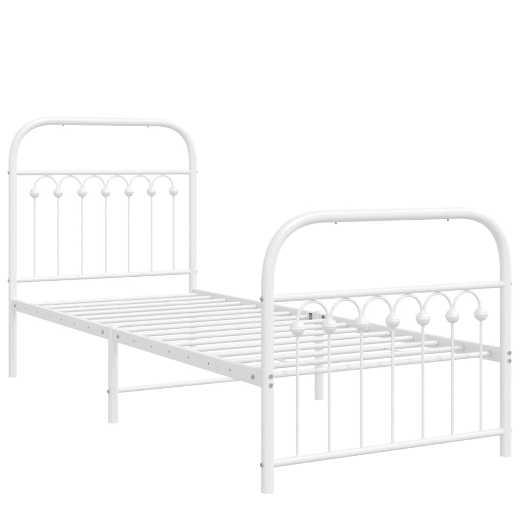 Sengeramme i metall med hode- og fotgavl hvit 75x190 cm