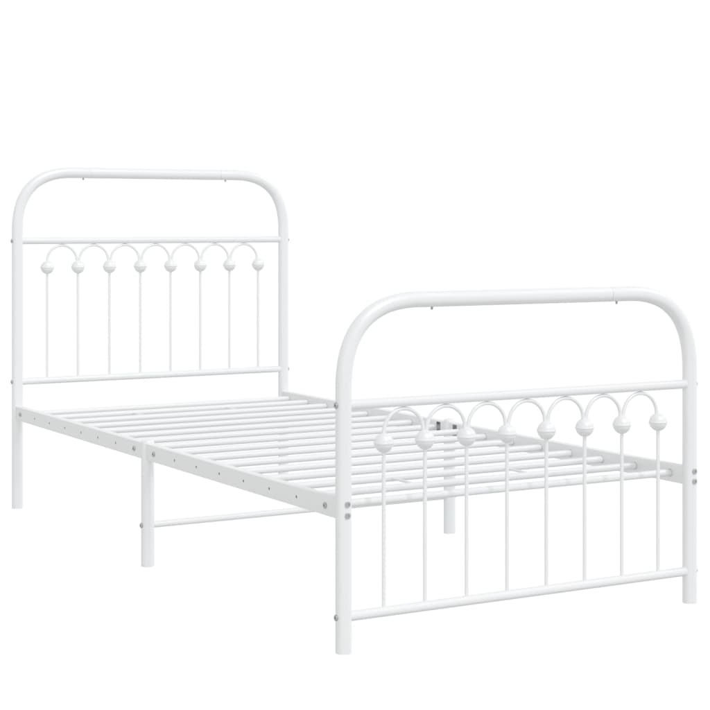 Sengeramme i metall med hode- og fotgavl hvit 90x200 cm