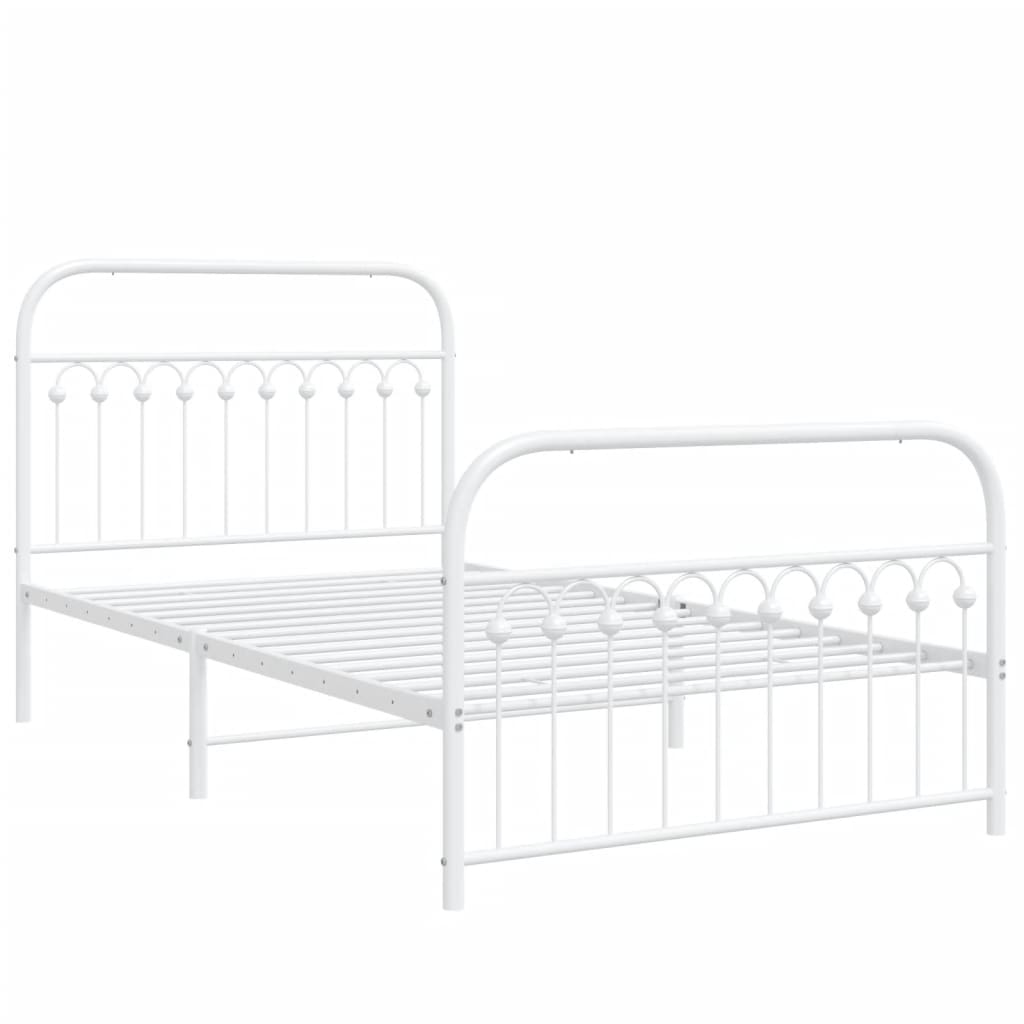 Sengeramme i metall med hode- og fotgavl hvit 107x203 cm