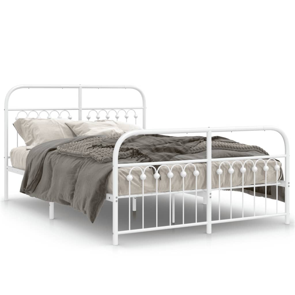 Sengeramme i metall med hode- og fotgavl hvit 137x190 cm