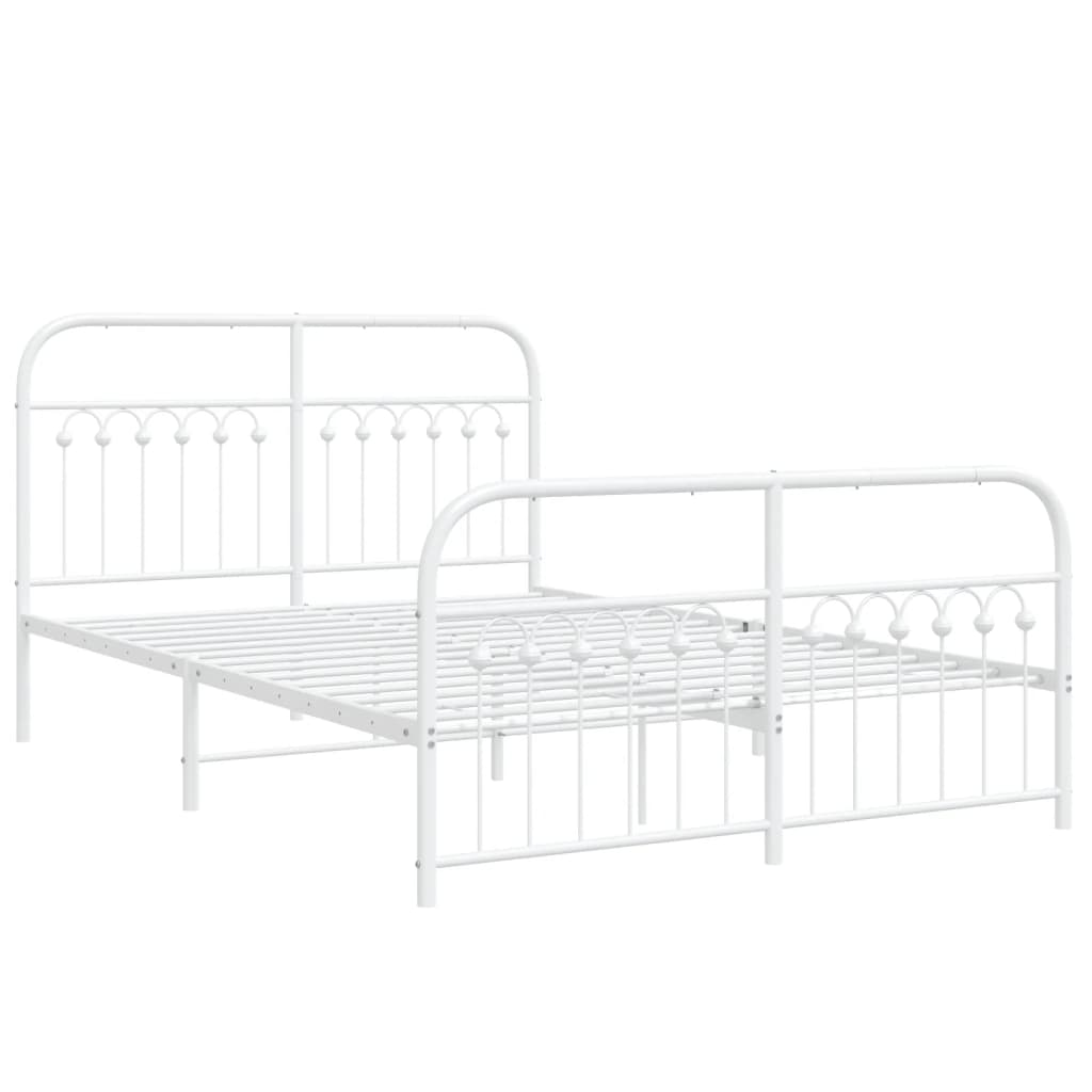 Sengeramme i metall med hode- og fotgavl hvit 137x190 cm