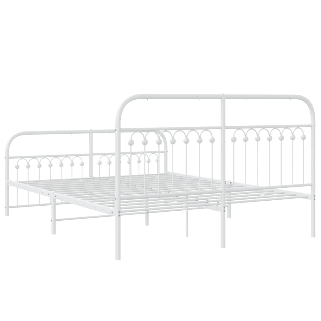 Sengeramme i metall med hode- og fotgavl hvit 150x200 cm