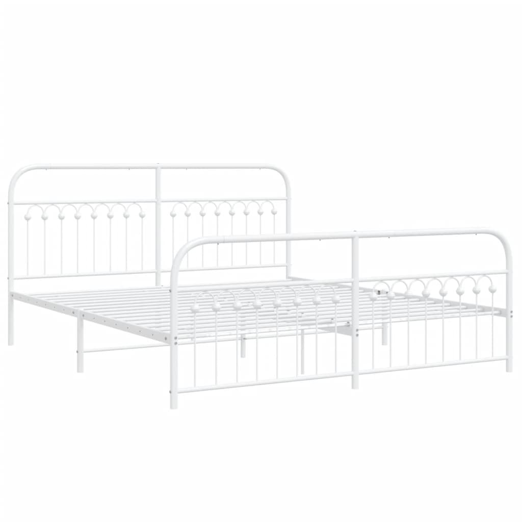 Sengeramme i metall med hode- og fotgavl hvit 183x203 cm