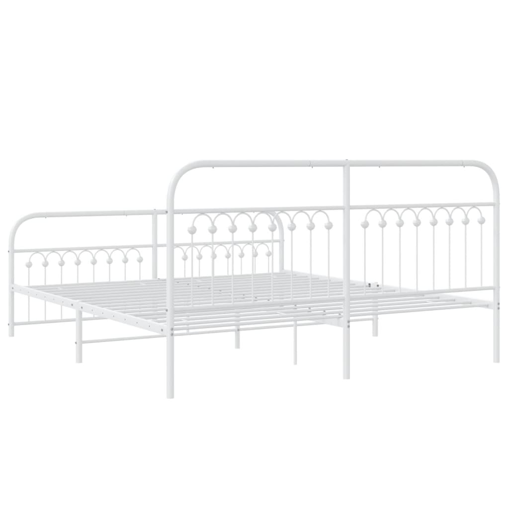 Sengeramme i metall med hode- og fotgavl hvit 183x203 cm