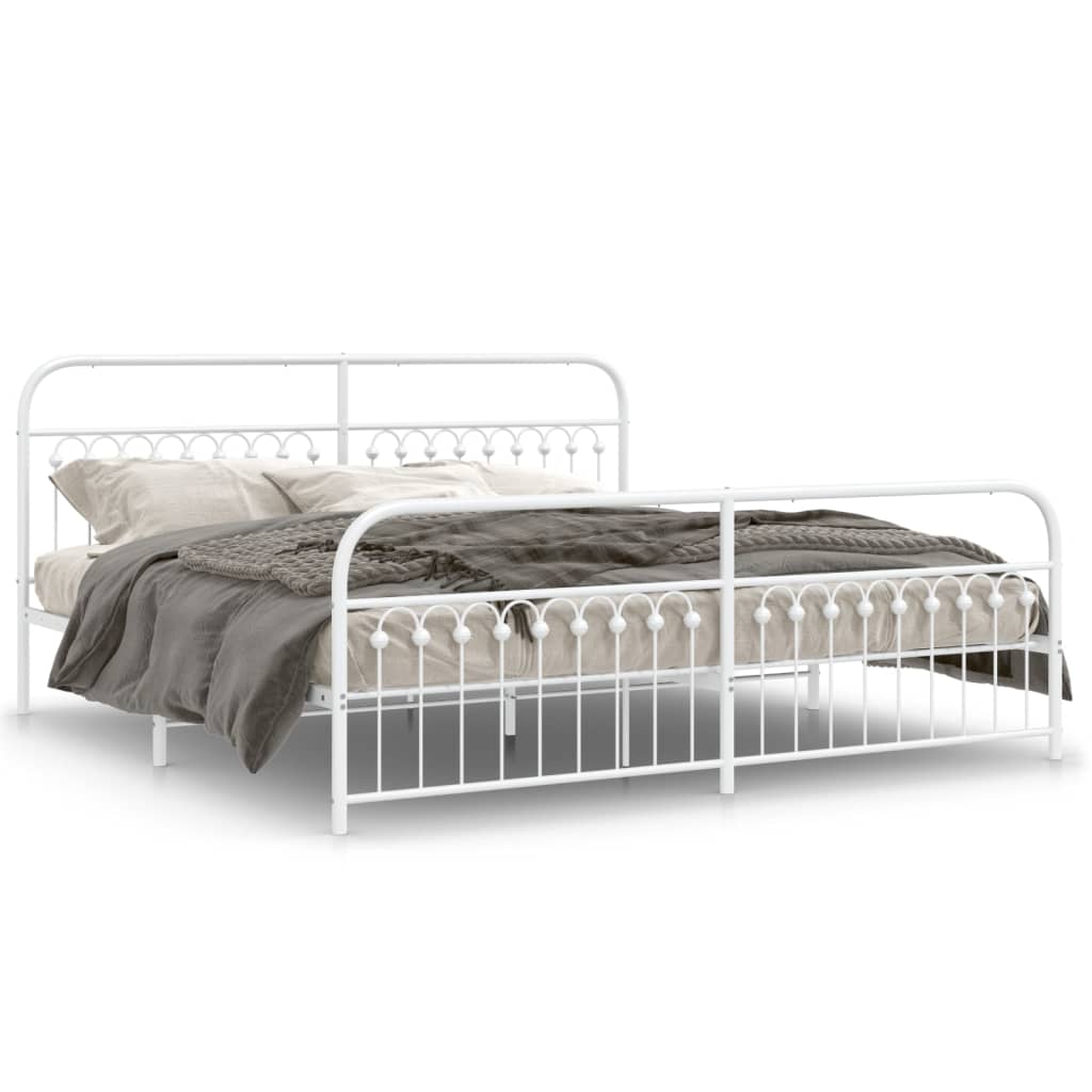 Sengeramme i metall med hode- og fotgavl hvit 193x203 cm