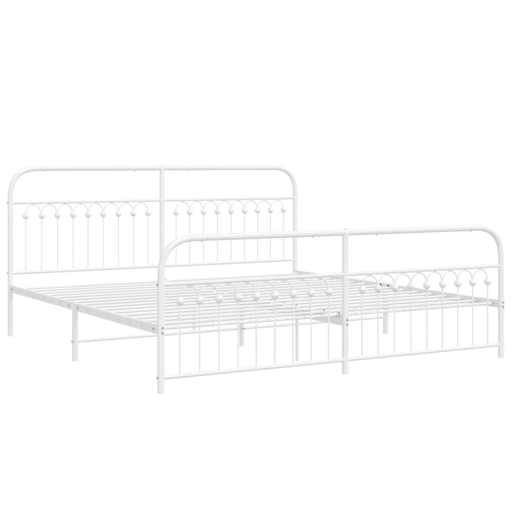 Sengeramme i metall med hode- og fotgavl hvit 193x203 cm
