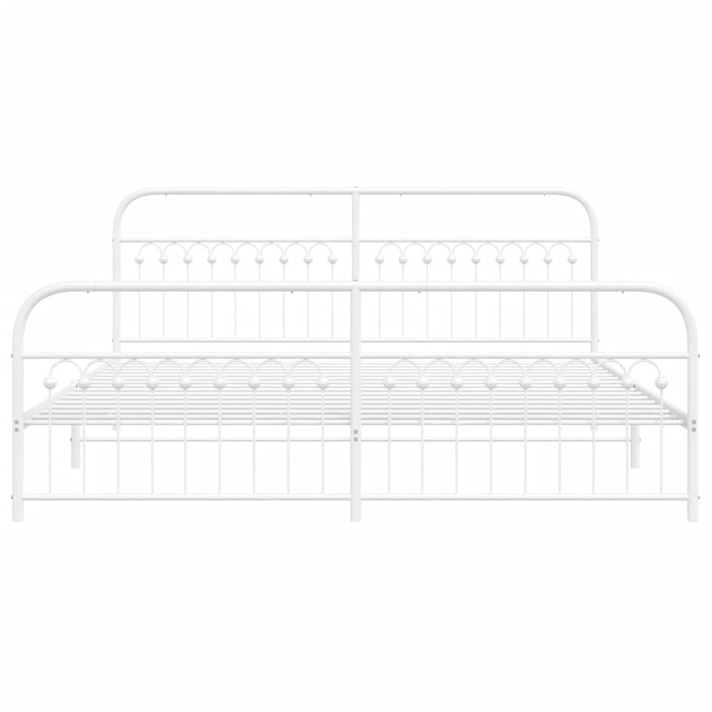 Sengeramme i metall med hode- og fotgavl hvit 193x203 cm