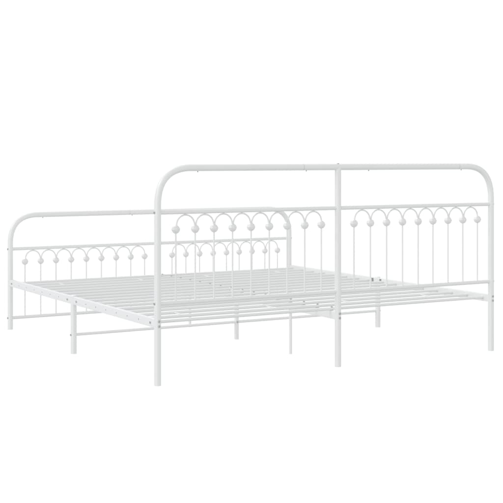 Sengeramme i metall med hode- og fotgavl hvit 193x203 cm