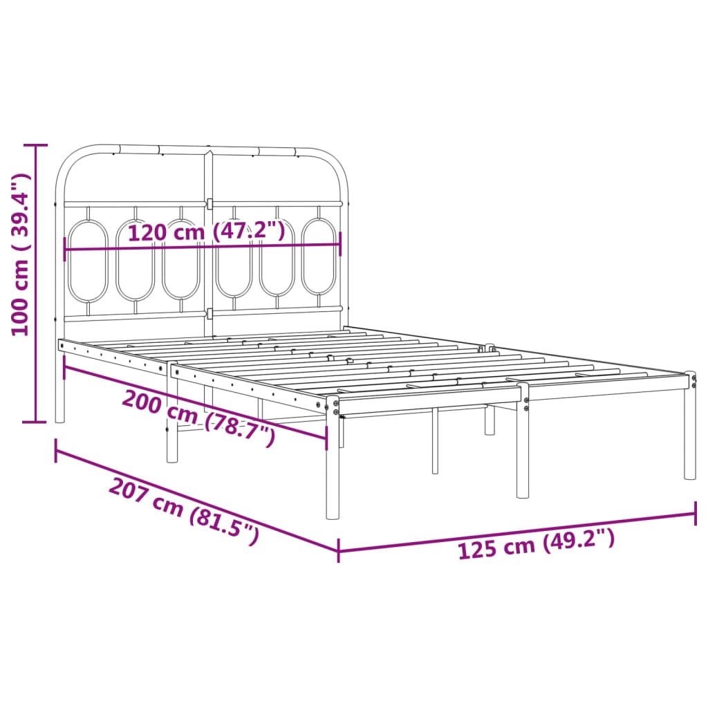 Sengeramme i metall med sengegavl svart 120x200 cm