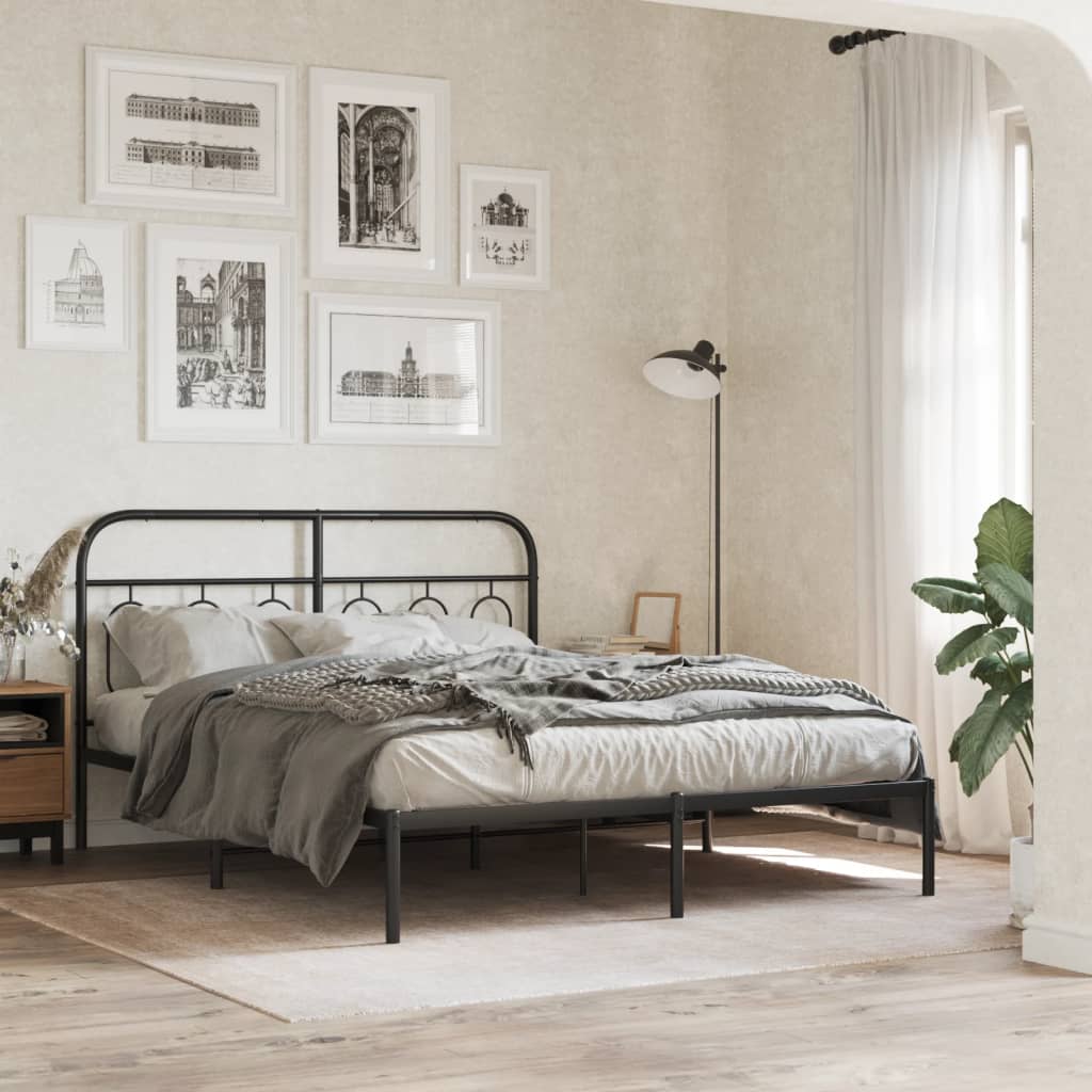 Sengeramme i metall med hodegavl svart 135x190 cm
