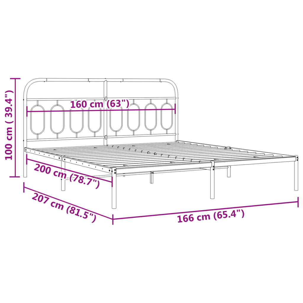 Sengeramme i metall med hodegavl svart 160x200 cm