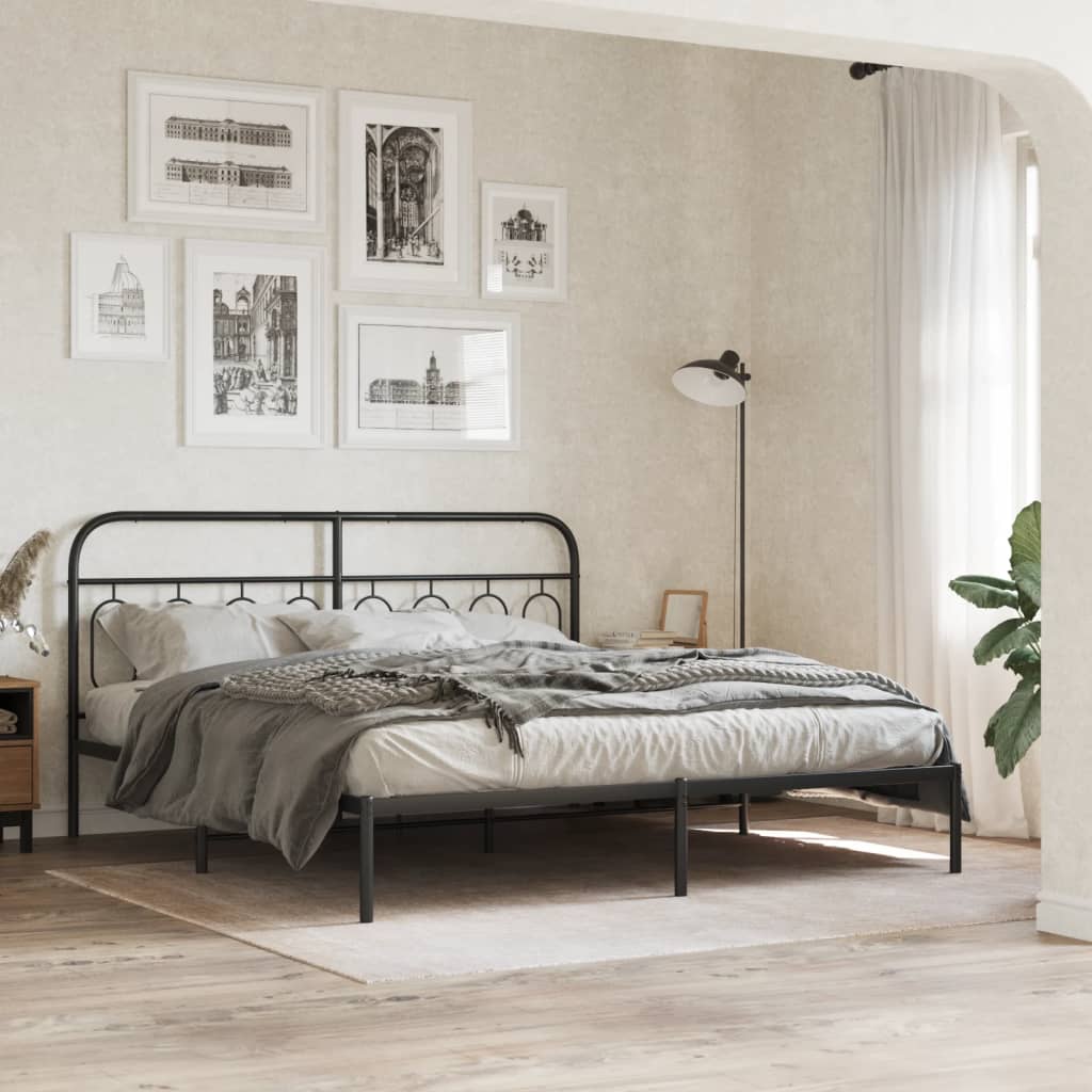 Sengeramme i metall med sengegavl svart 183x213 cm