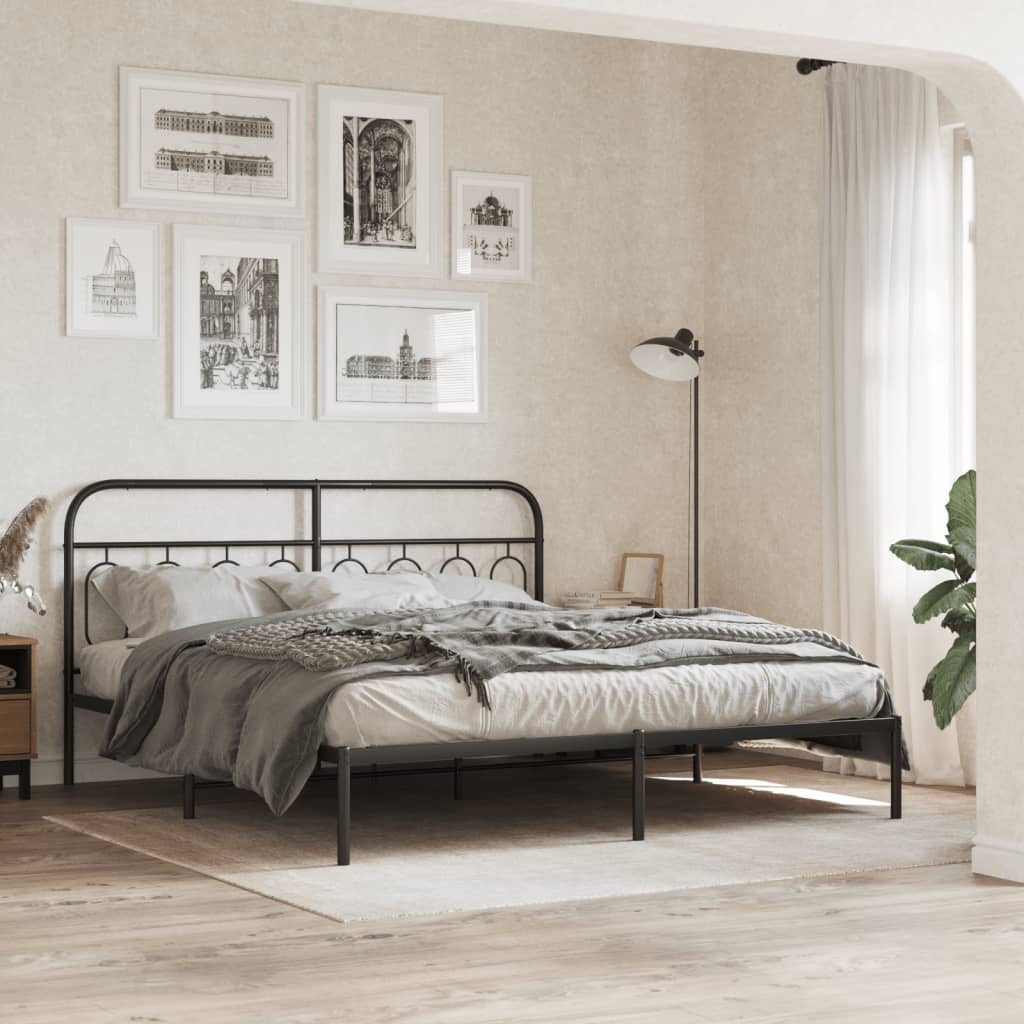 Sengeramme i metall med sengegavl svart 193x203 cm