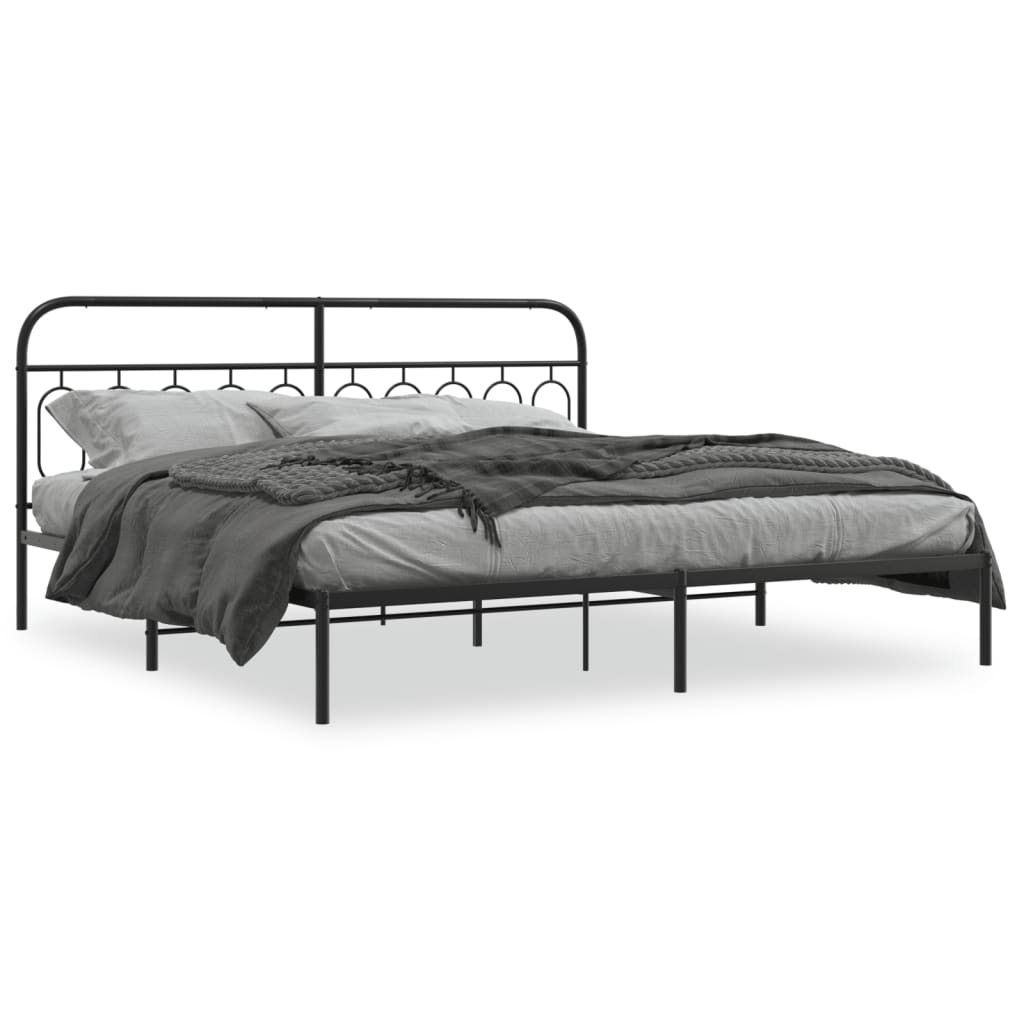Sengeramme i metall med sengegavl svart 200x200 cm