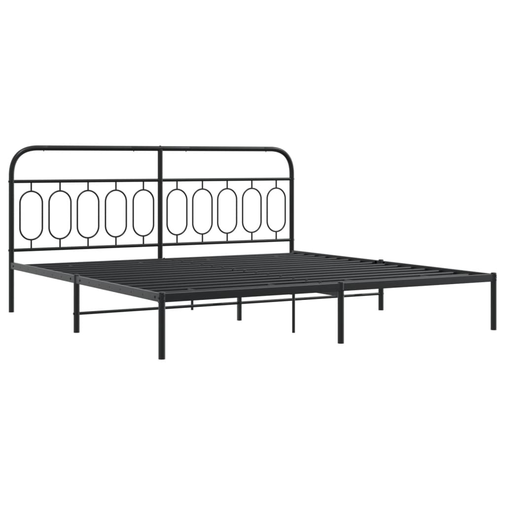 Sengeramme i metall med sengegavl svart 200x200 cm