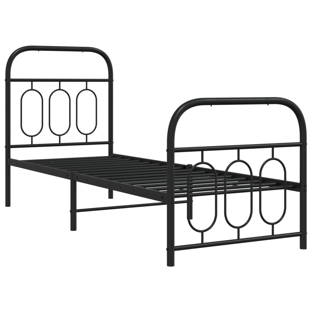 Sengeramme i metall med hode- og fotgavl svart 75x190 cm