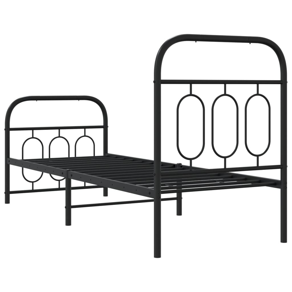 Sengeramme i metall med hode- og fotgavl svart 75x190 cm