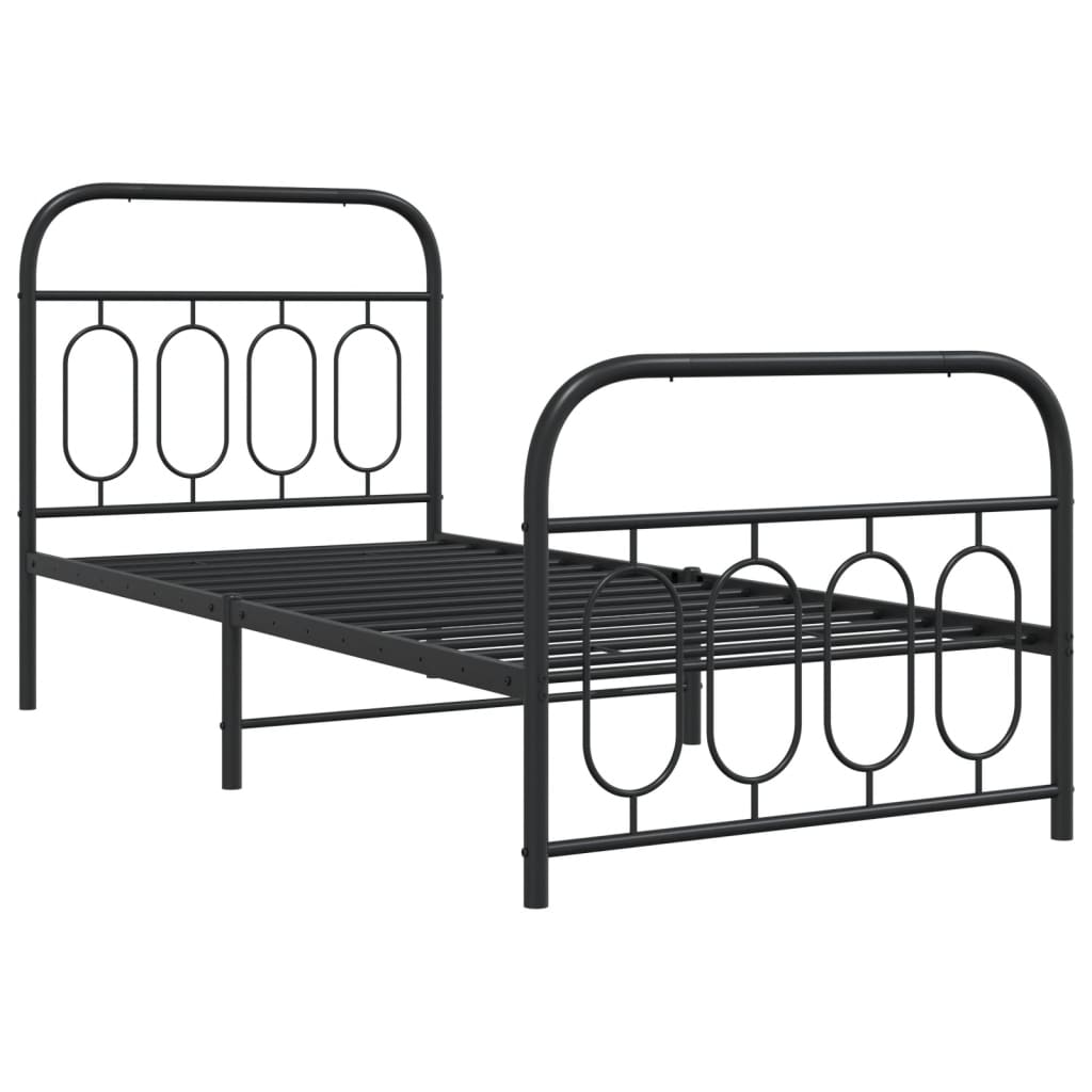 Sengeramme i metall med hode- og fotgavl svart 90x200 cm