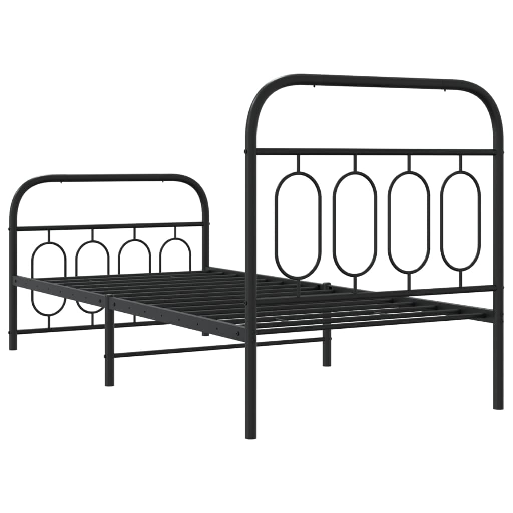 Sengeramme i metall med hode- og fotgavl svart 90x200 cm
