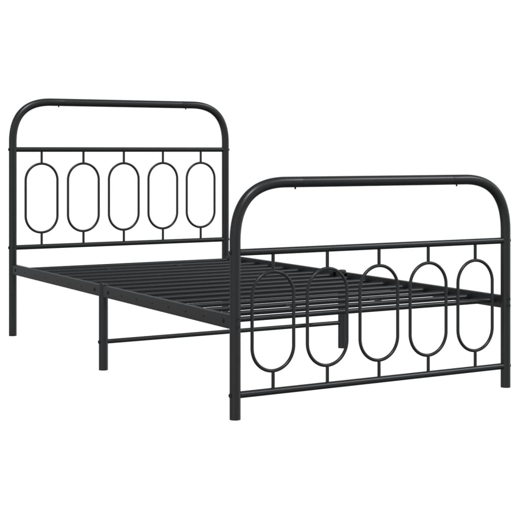 Sengeramme i metall med hode- og fotgavl svart 100x190 cm