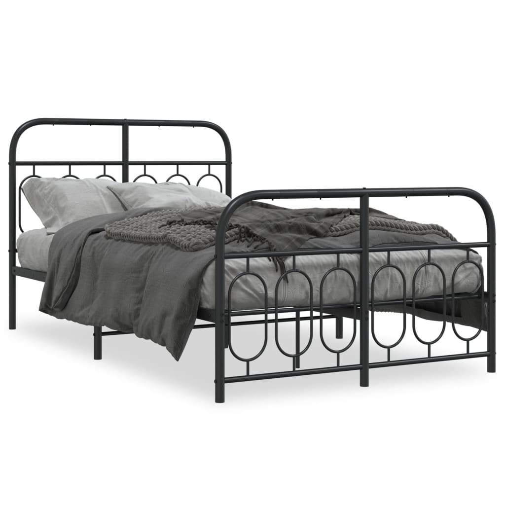 Sengeramme i metall med hode- og fotgavl svart 120x190 cm