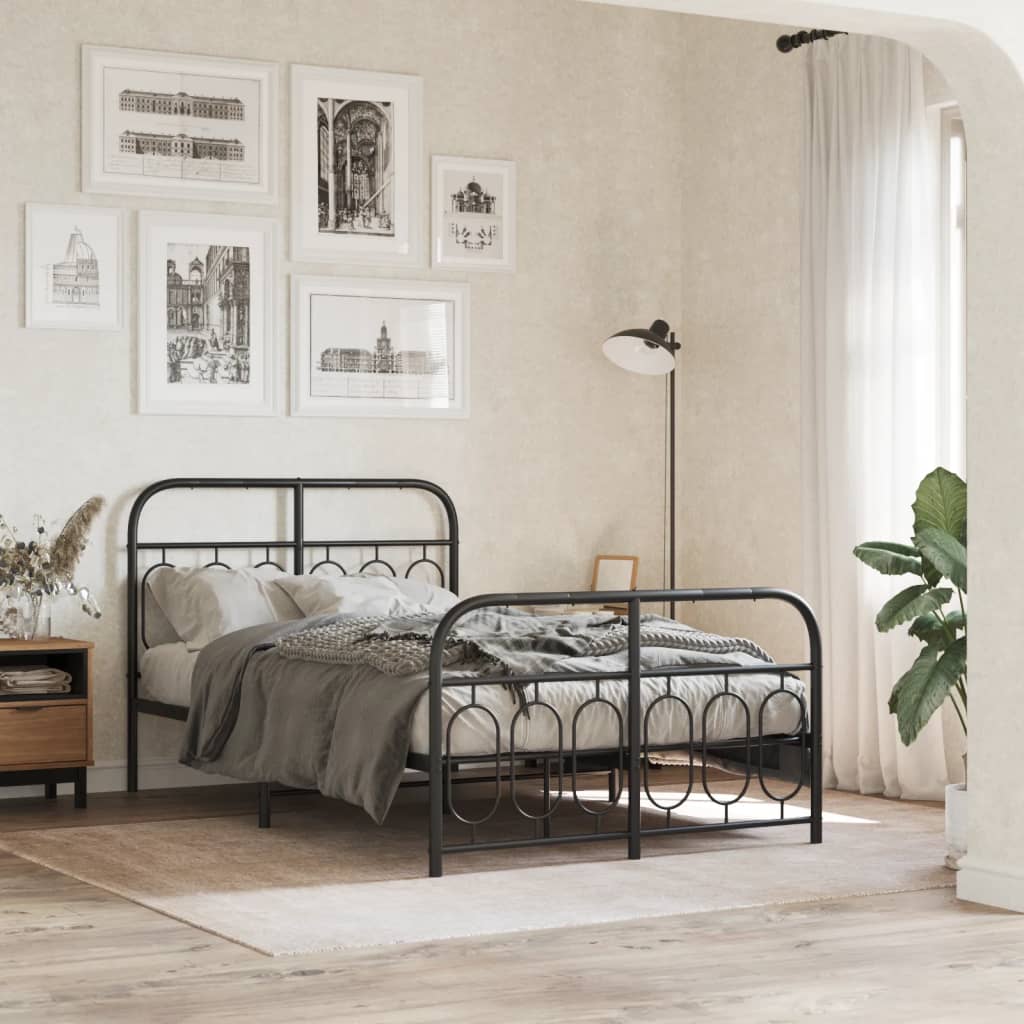 Sengeramme i metall med hode- og fotgavl svart 120x190 cm