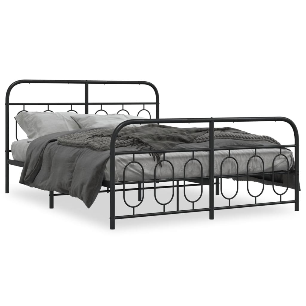 Sengeramme i metall med hode- og fotgavl svart 135x190 cm