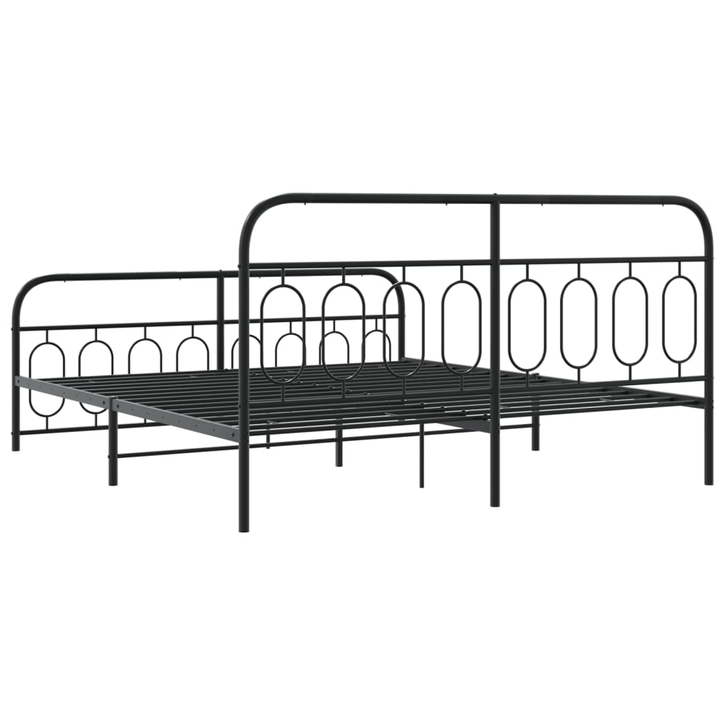 Sengeramme i metall med hode- og fotgavl svart 193x203 cm