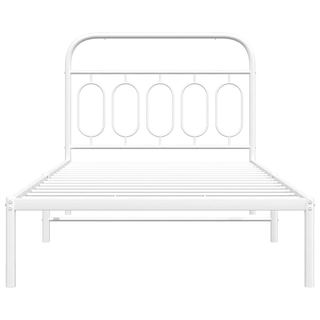 Sengeramme i metall med hodegavl hvit 107x203 cm