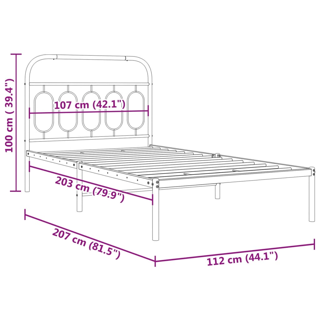 Sengeramme i metall med hodegavl hvit 107x203 cm