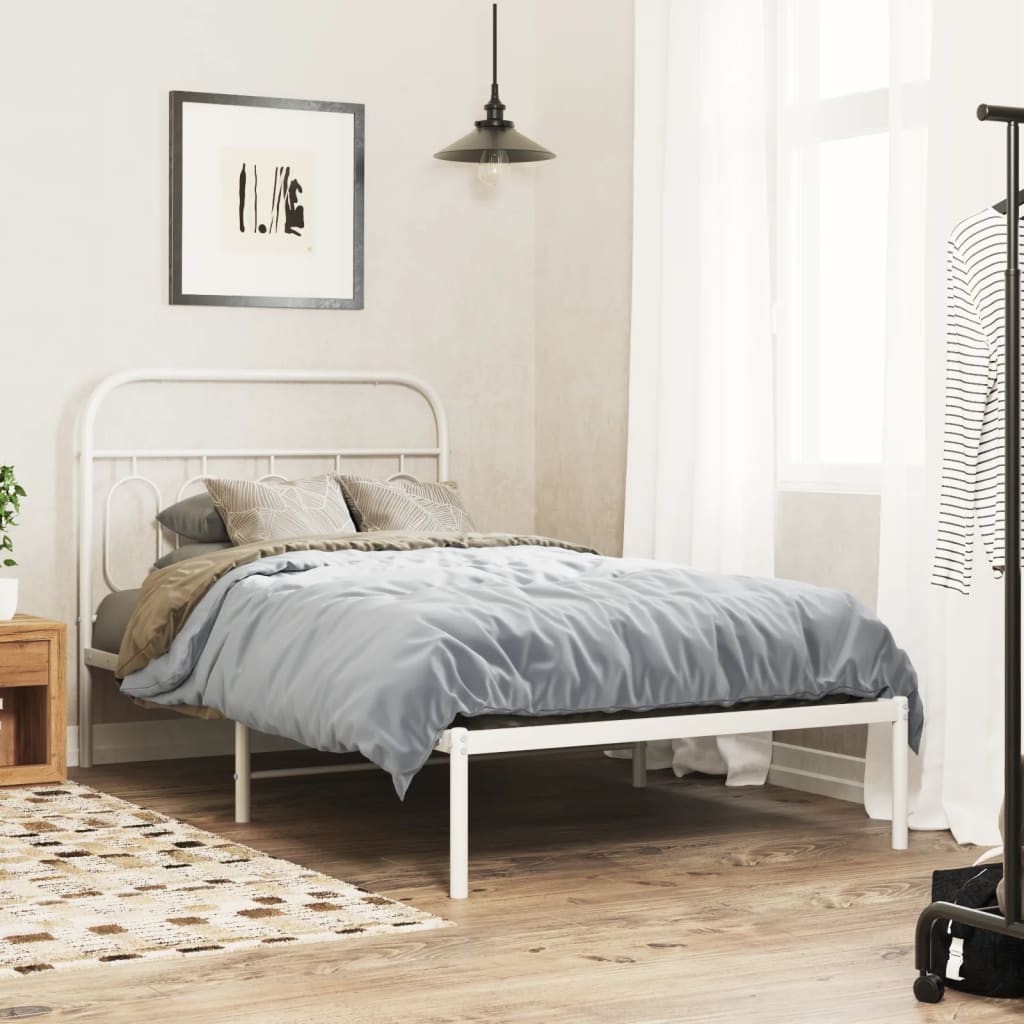 Sengeramme i metall med hodegavl hvit 107x203 cm