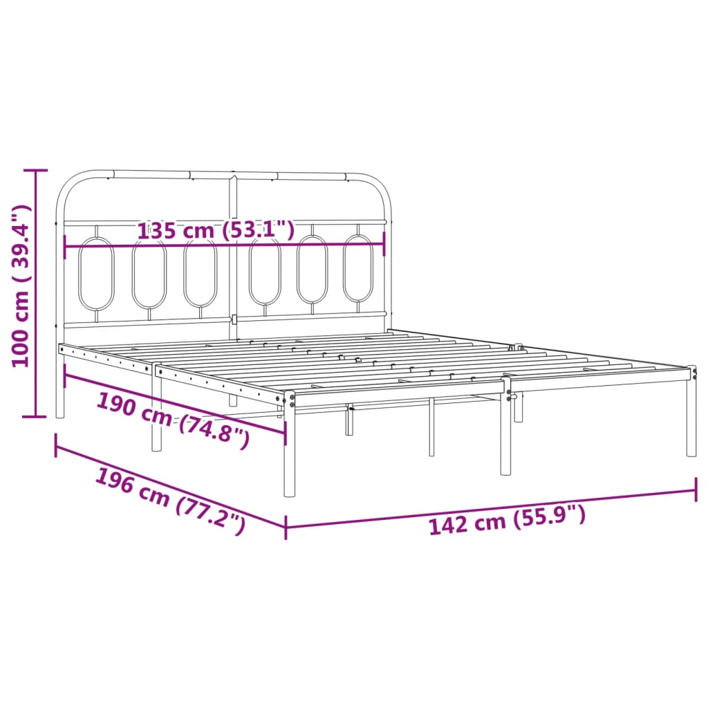 Sengeramme i metall med hodegavl hvit 135x190 cm