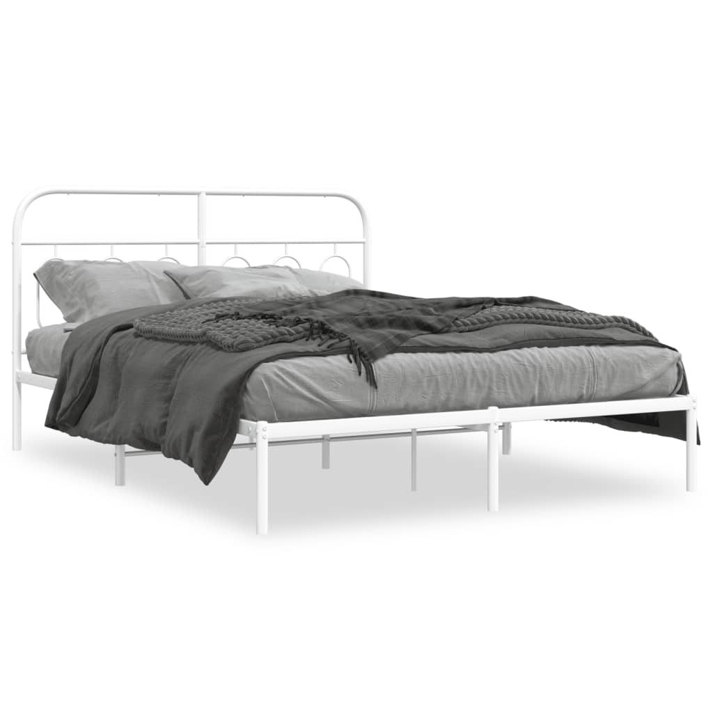 Sengeramme i metall med hodegavl hvit 140x190 cm