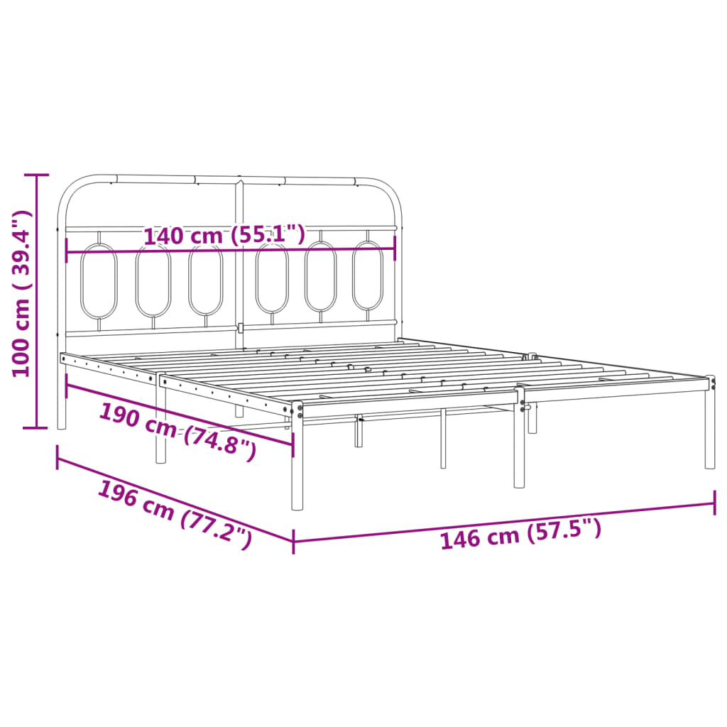 Sengeramme i metall med hodegavl hvit 140x190 cm