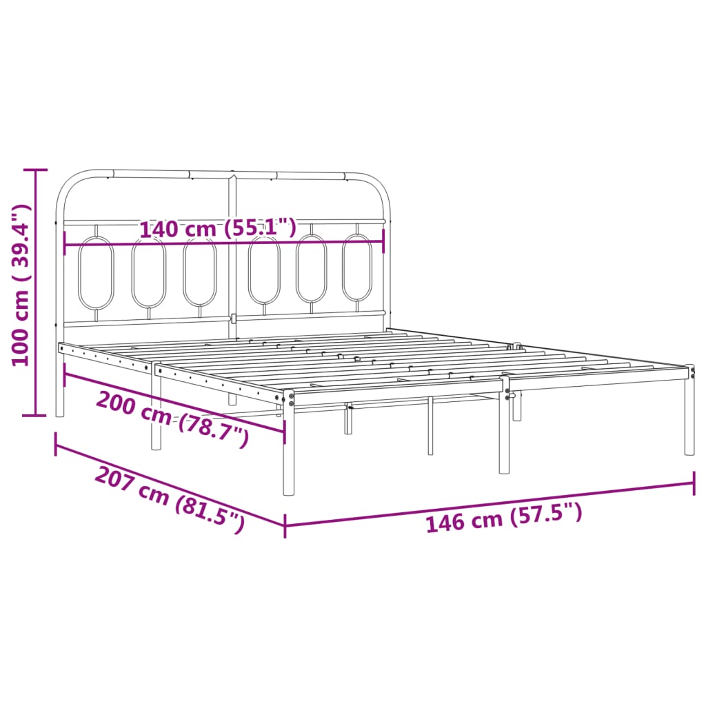 Sengeramme i metall med hodegavl hvit 140x200 cm