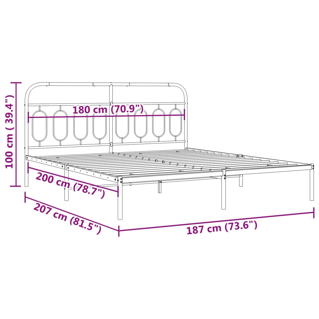 Sengeramme i metall med sengegavl hvit 180x200 cm