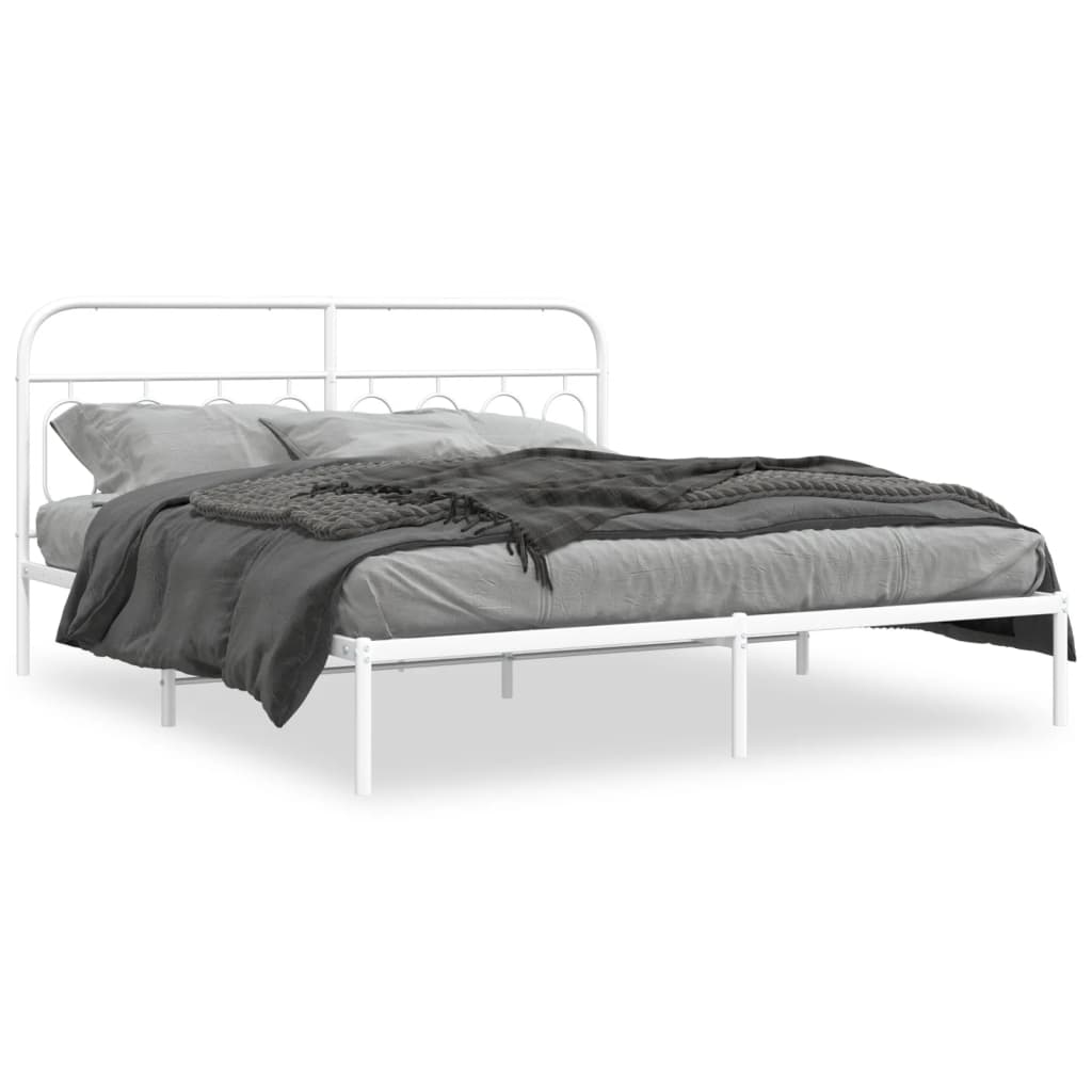 Sengeramme i metall med hodegavl hvit 183x213 cm