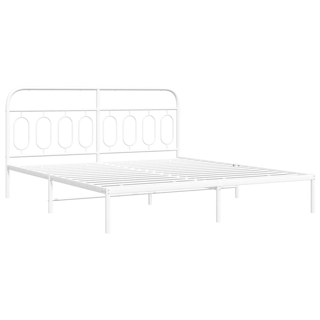 Sengeramme i metall med hodegavl hvit 183x213 cm