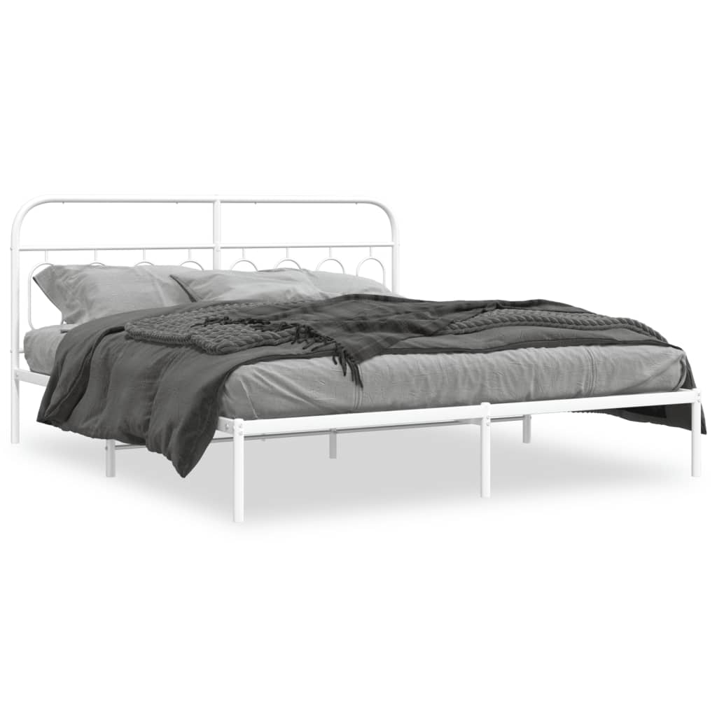 Sengeramme i metall med hodegavl hvit 193x203 cm