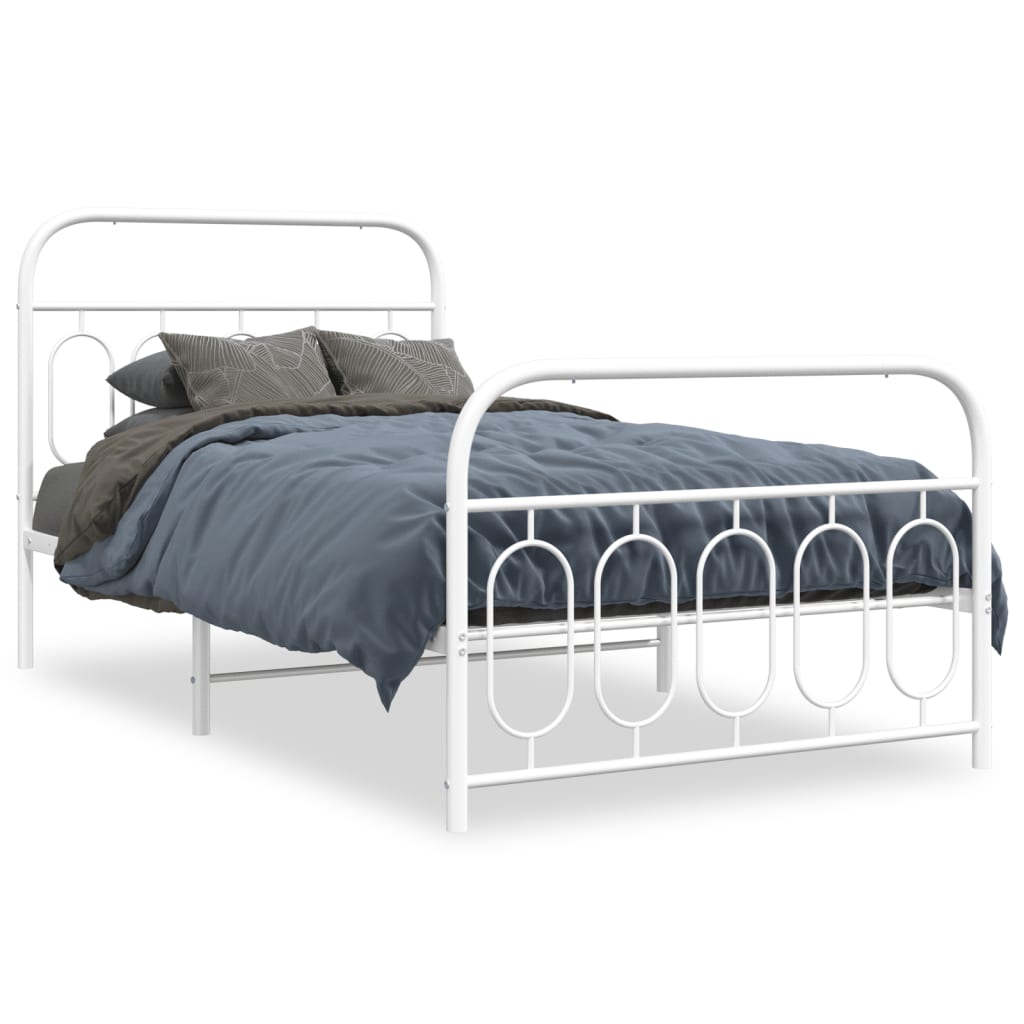 Sengeramme i metall med hode- og fotgavl hvit 107x203 cm
