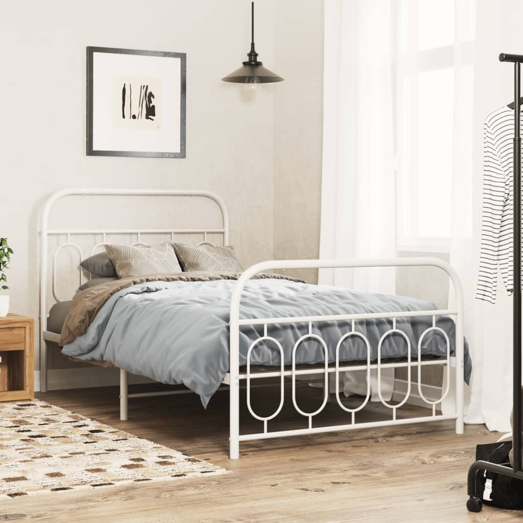 Sengeramme i metall med hode- og fotgavl hvit 107x203 cm