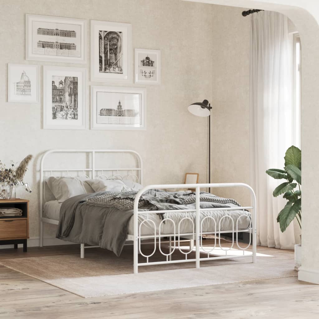 Sengeramme i metall med hode- og fotgavl hvit 120x190 cm