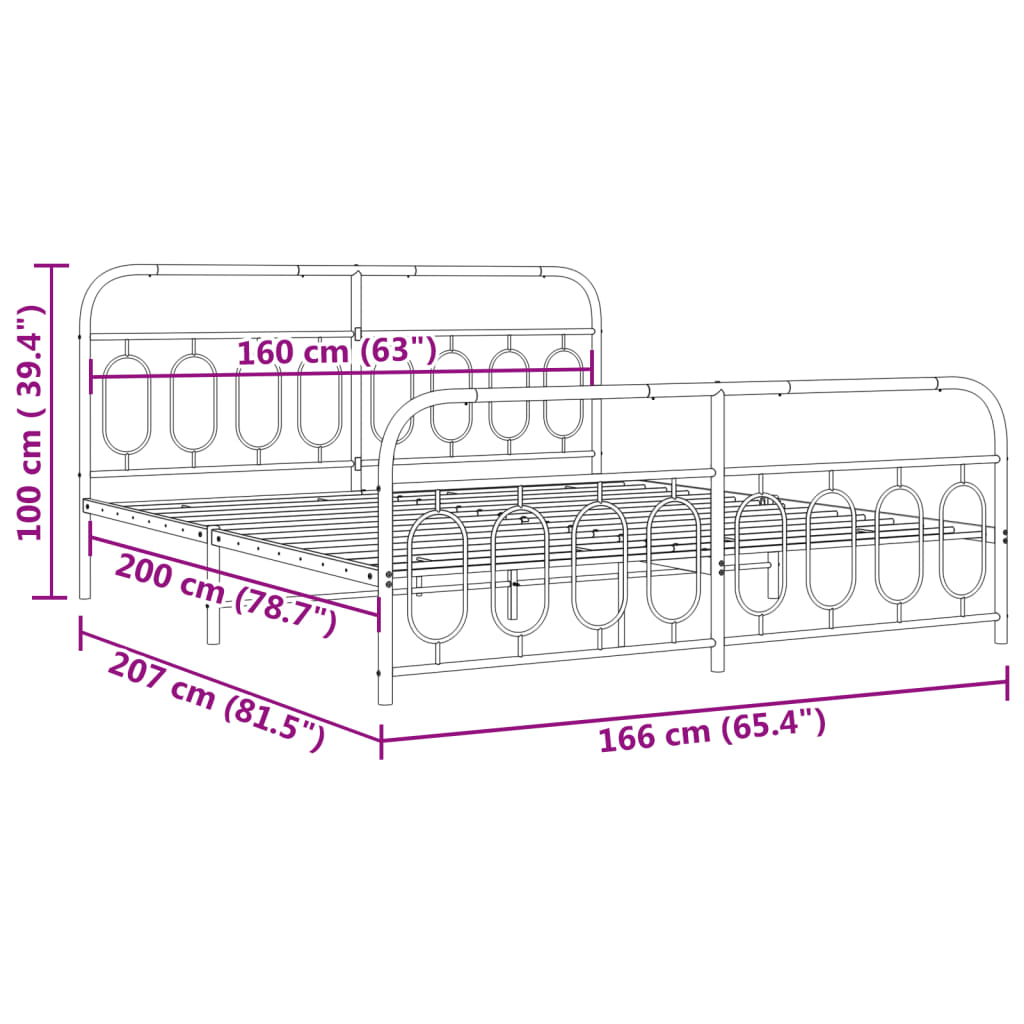 Sengeramme i metall med hode- og fotgavl hvit 160x200 cm