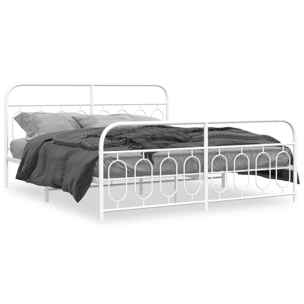 Sengeramme i metall med hode- og fotgavl hvit 180x200 cm