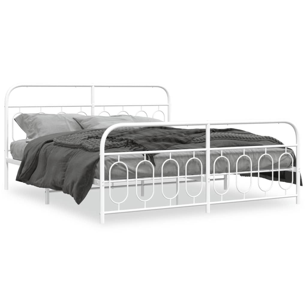 Sengeramme i metall med hode- og fotgavl hvit 193x203 cm