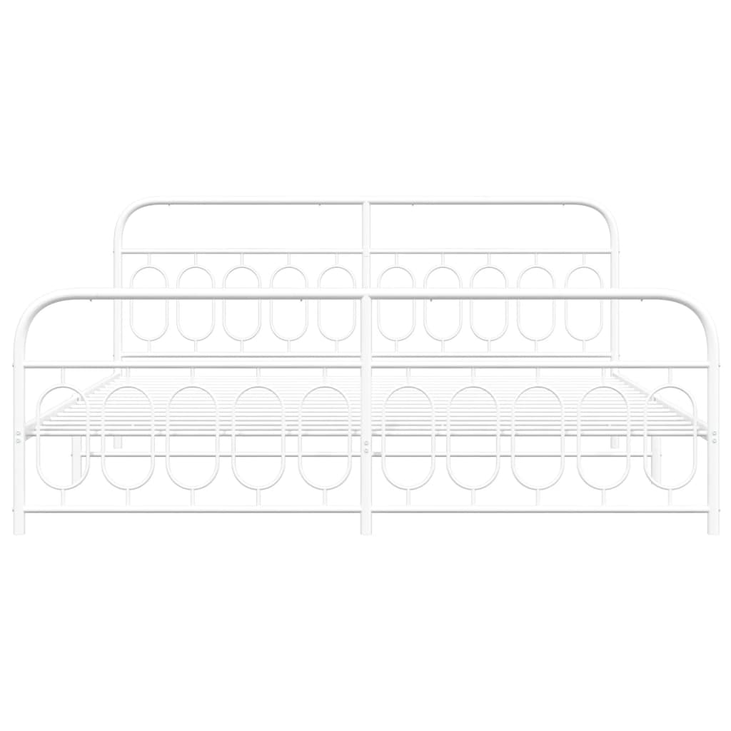 Sengeramme i metall med hode- og fotgavl hvit 200x200 cm