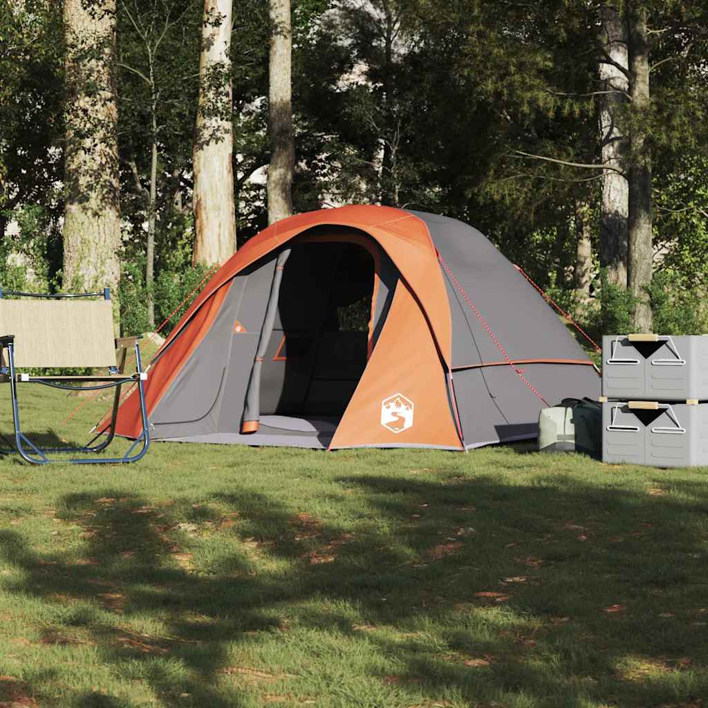 Campingtelt 4 personer grå og oransje vanntett