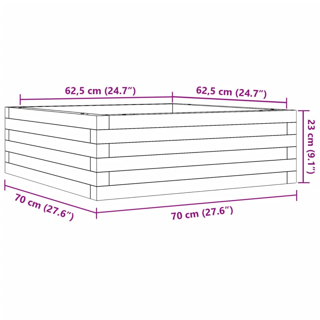 Hageplantekasse 70x70x23 cm heltre furu